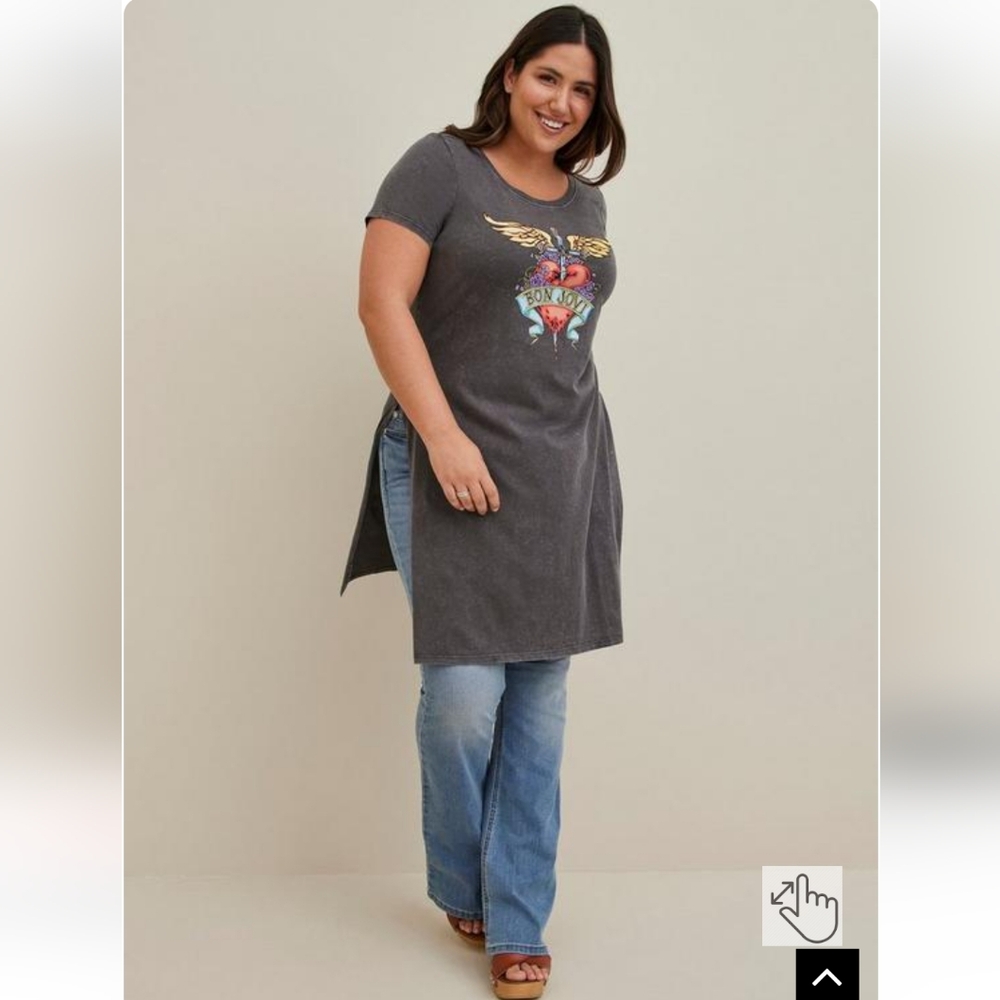 Host Pick๐๐Torrid Bon Jovi Gray Cotton Wash Split Tunic - Picture 4 of 7